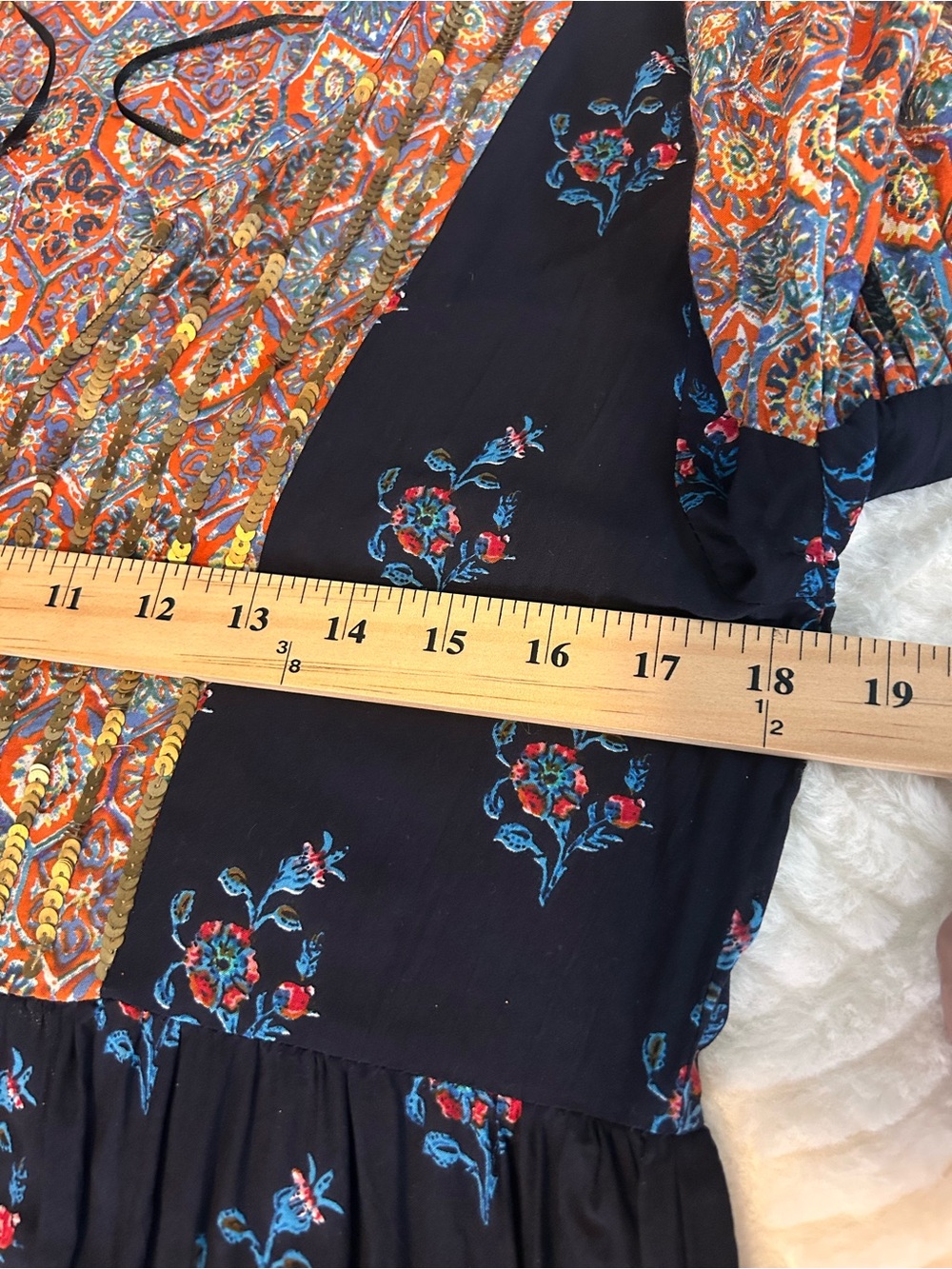 Soft Surroundings Navy Boho Patchwork Long-Sleeve Dress - Picture 7 of 10
